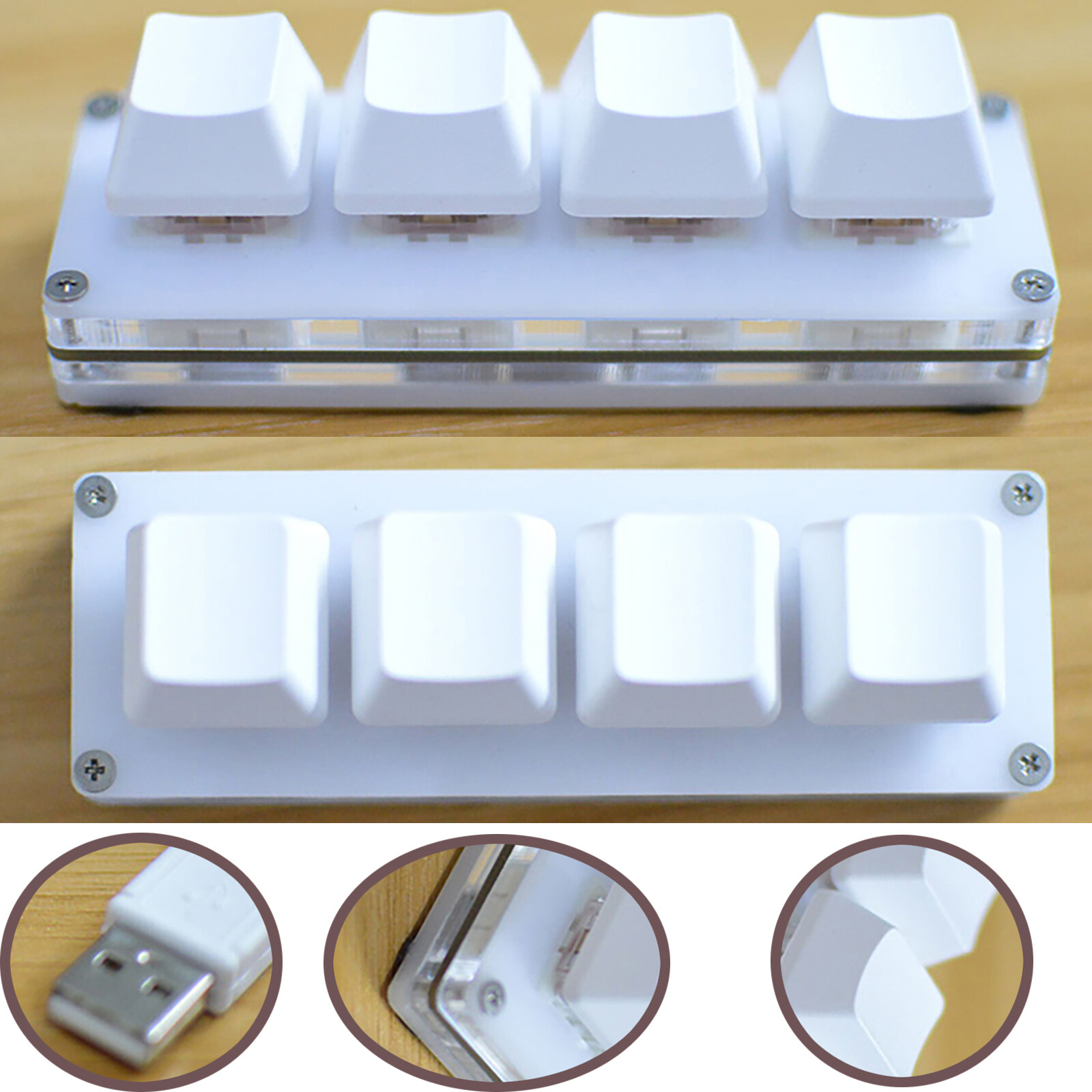 4 Keys USB Mini Mechanical Keyboard Custom Shortcuts Macro Keypad+Data Cable DIY