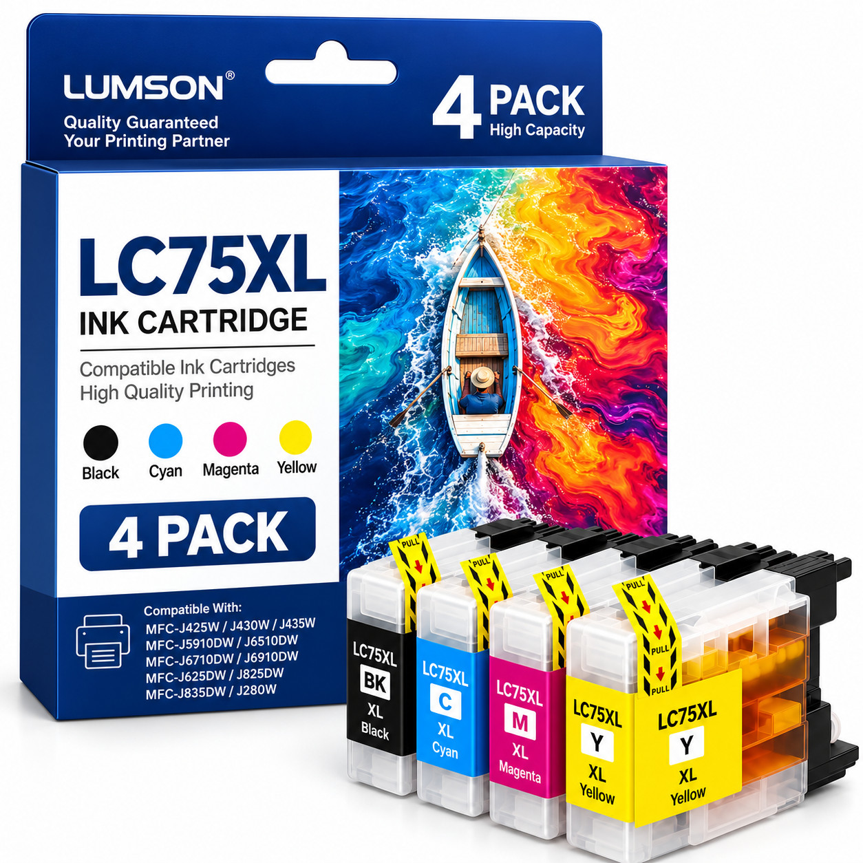 LC75XL High Yield Ink Cartridge 4Pack Compatible For LC75 MFC-J430W J6710DW