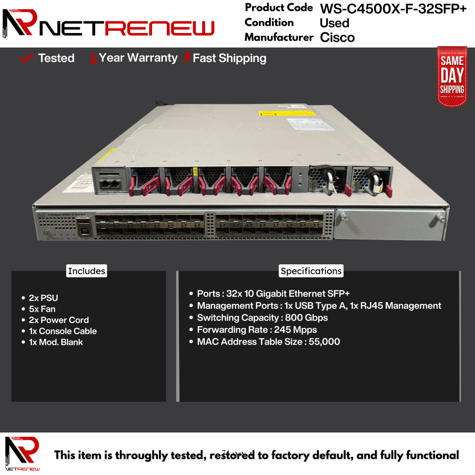 WS-C4500X-F-32SFP+ Cisco   Switch   32x 10GB SFP+
