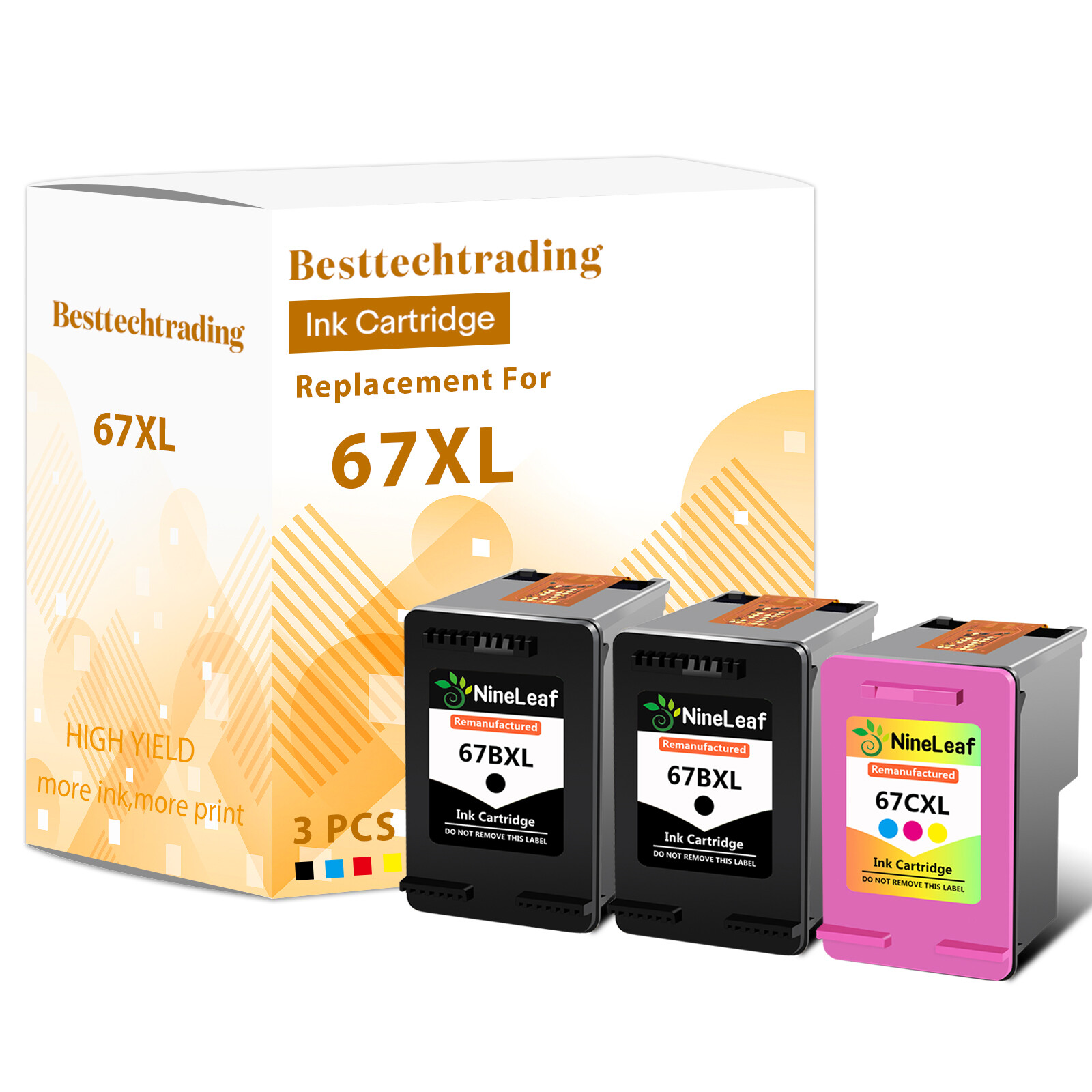 Refilled 67XL Ink Cartridge 3PK Compatible with HP DeskJet 1255 2722 2732 2752 