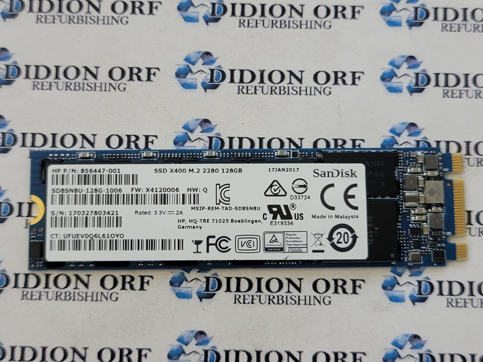 SANDISK X400 128GB M.2 SATA 2280 SSD SD8SN8U-128G-1006, Grade A+ SKU 19559