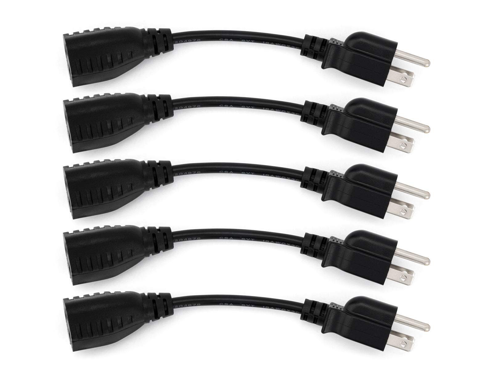 Sewell 6-Inch Power Extension Cable, 5-Pack, Outlet Saver, 18 AWG SW-30376-5P