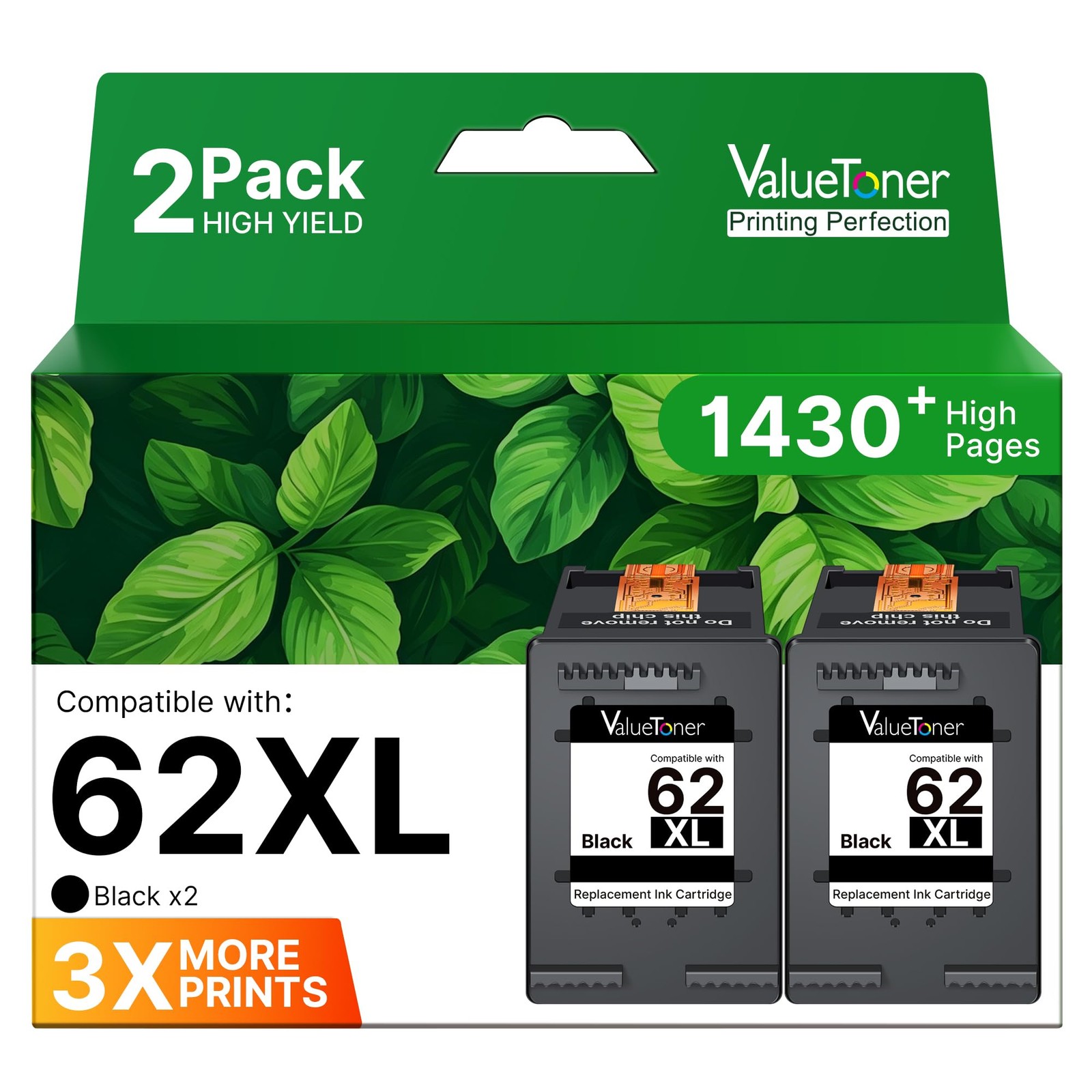 Valuetoner Black Ink Cartridge for HP 62 XL