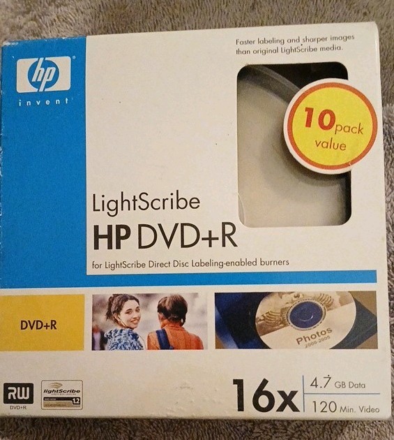 Factory Sealed HP Lightscribe DVD+R 4.7GB 120min Video 16x (10 Pack) NEW