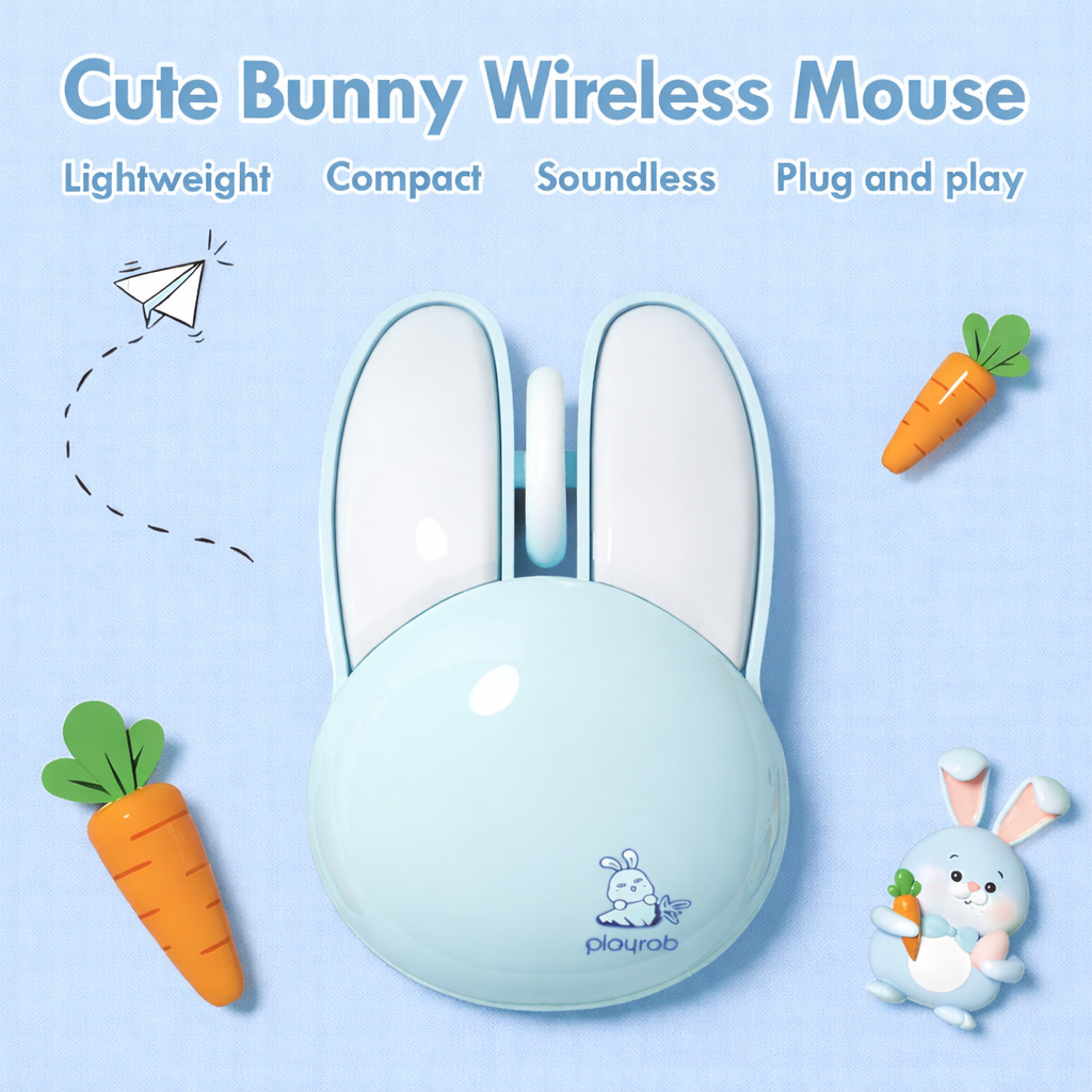 Wireless Mouse Cute Blue Kawaii Bunny Shape Rabbit Design Portable Girls Kids