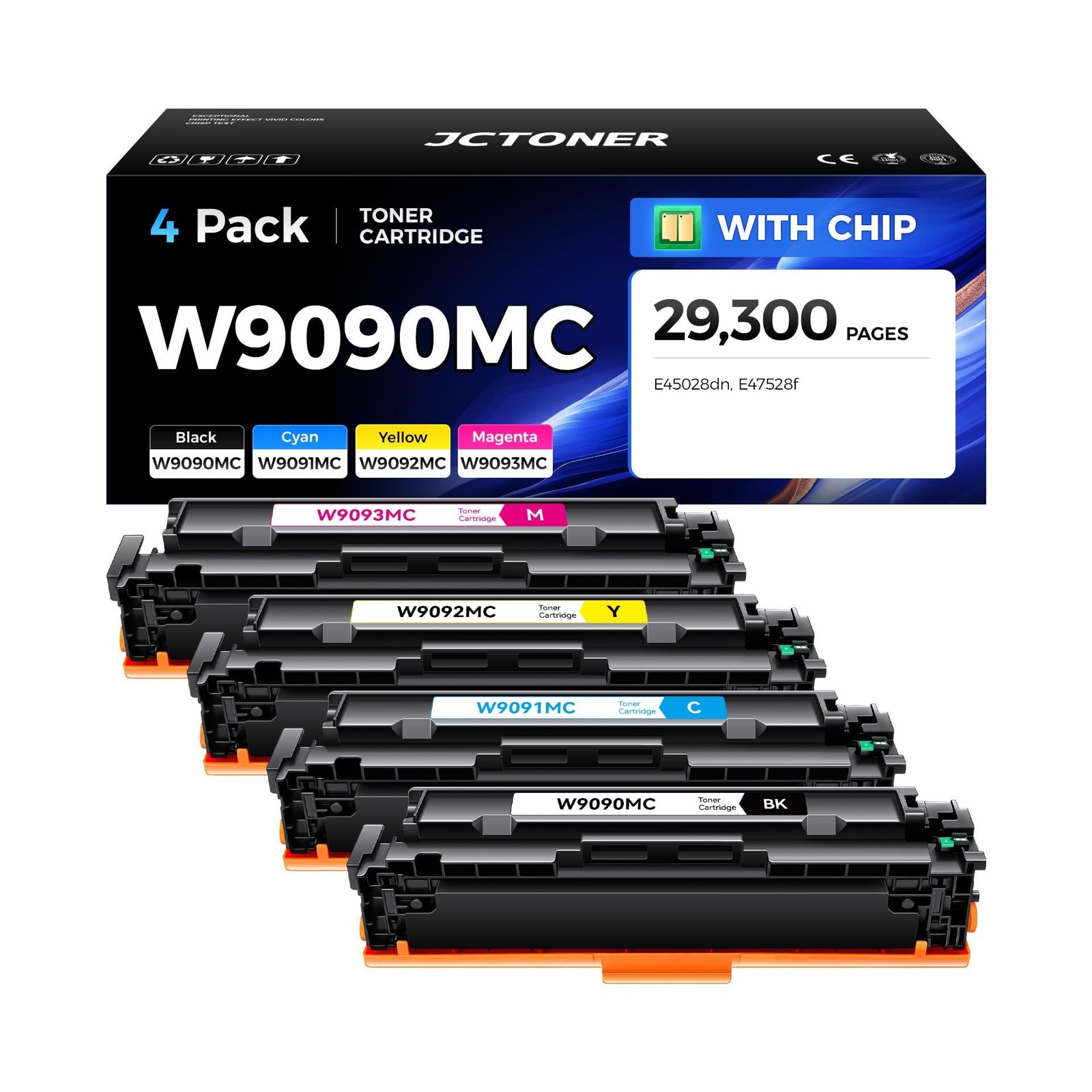 W9090MC High Capacity Toner Cartridge Set 4-Pack with Chip Replacement for HP...