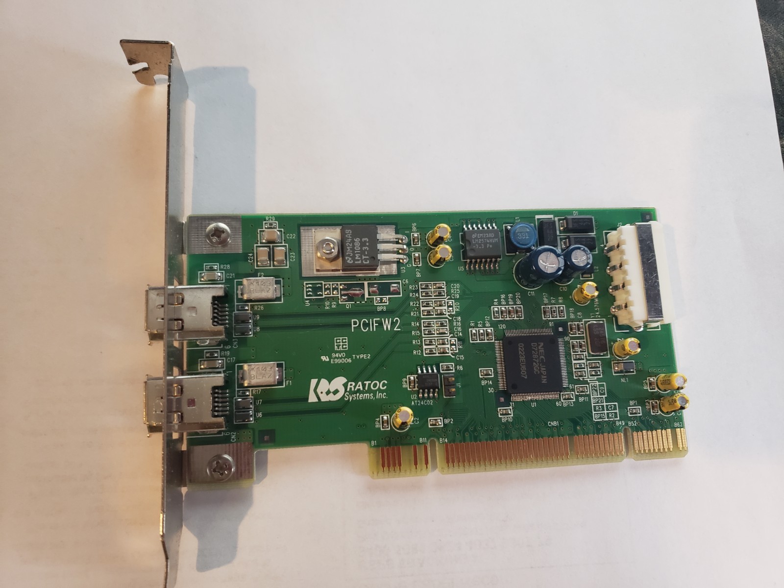 PCIFW2 PCI Board 1394 Firewire 800mhz 2 port RATOC Molex Power For Dell Xps Gen2