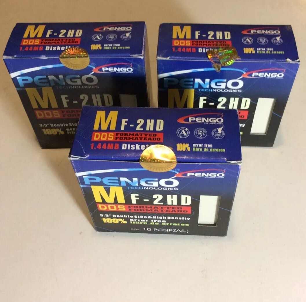 Lot of 3 PENGO HD Double sided Formatted 3.5 Micro Floppy Diskettes. Open Box.
