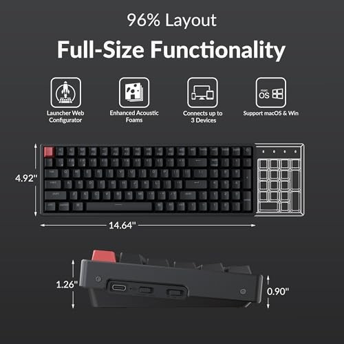 KEYCHRON K4 96% LAYOUT QMK WIRELESS AND WIRED MECHANICAL KEYBOARD SUPER -  BLACK