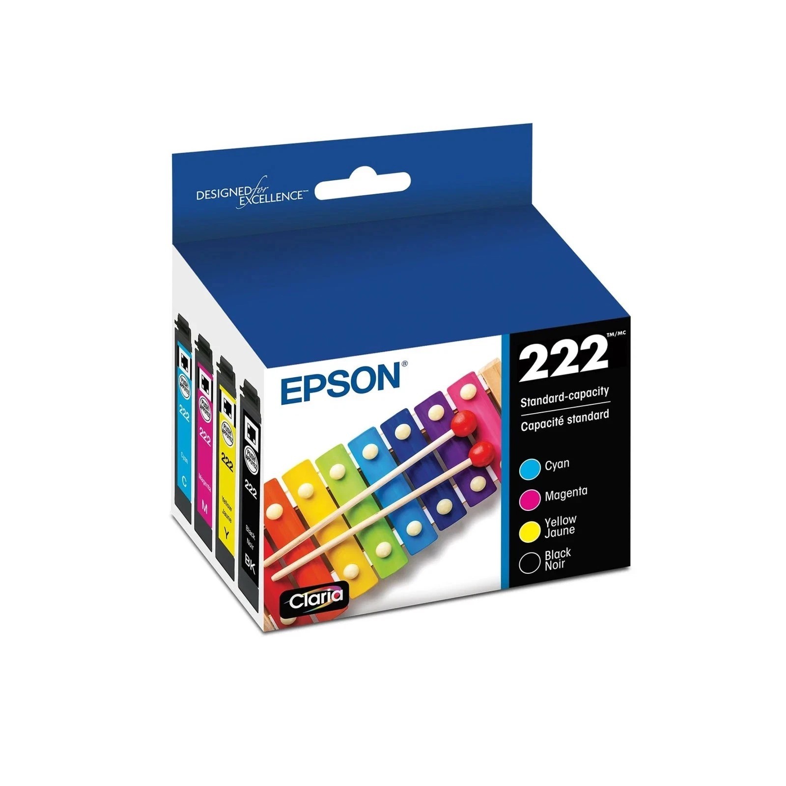 Genuine Epson 222 Black Color Ink Cartridges 4 Pack CMYK OEM T222120-BCS
