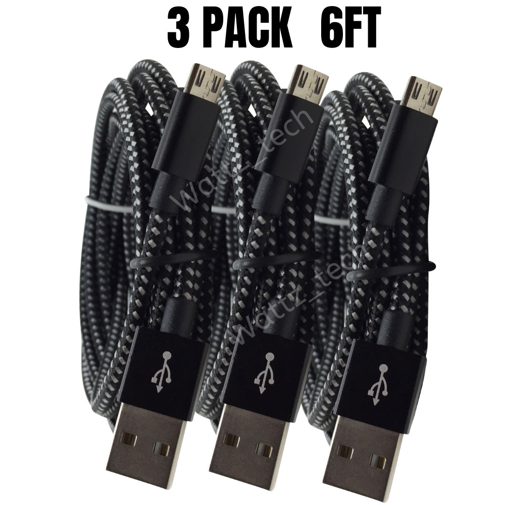 3 Pack 3/6/10Ft Micro USB Cable Fast Charging Charger Lot For Samsung Android LG