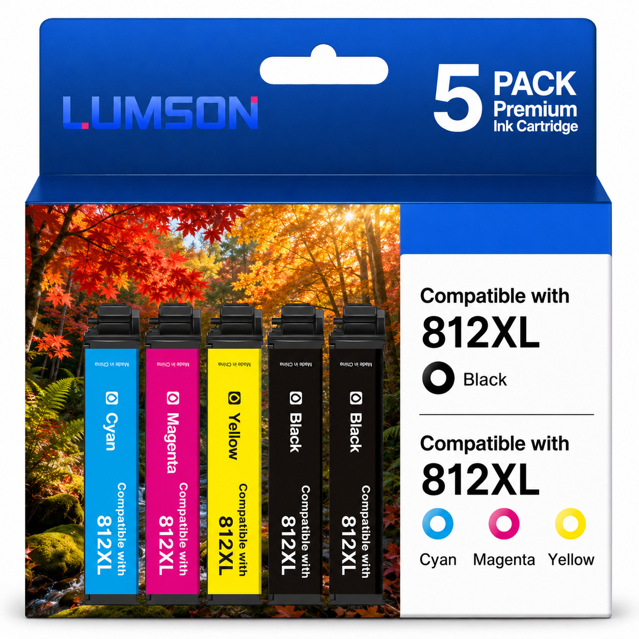 812XL High Yield Ink 5-Pack WITH Chip for  WF-7840 WF-7820 WF-7310 C7000