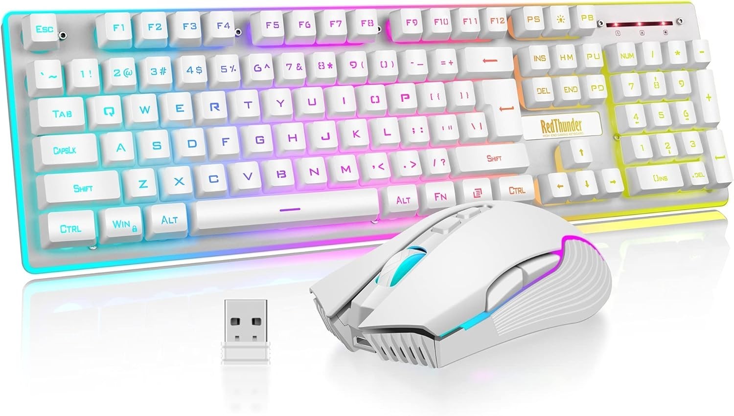 🔥 Bundle DEAL RedThunder K10 Wireless Gaming Keyboard and Mouse, WHITE