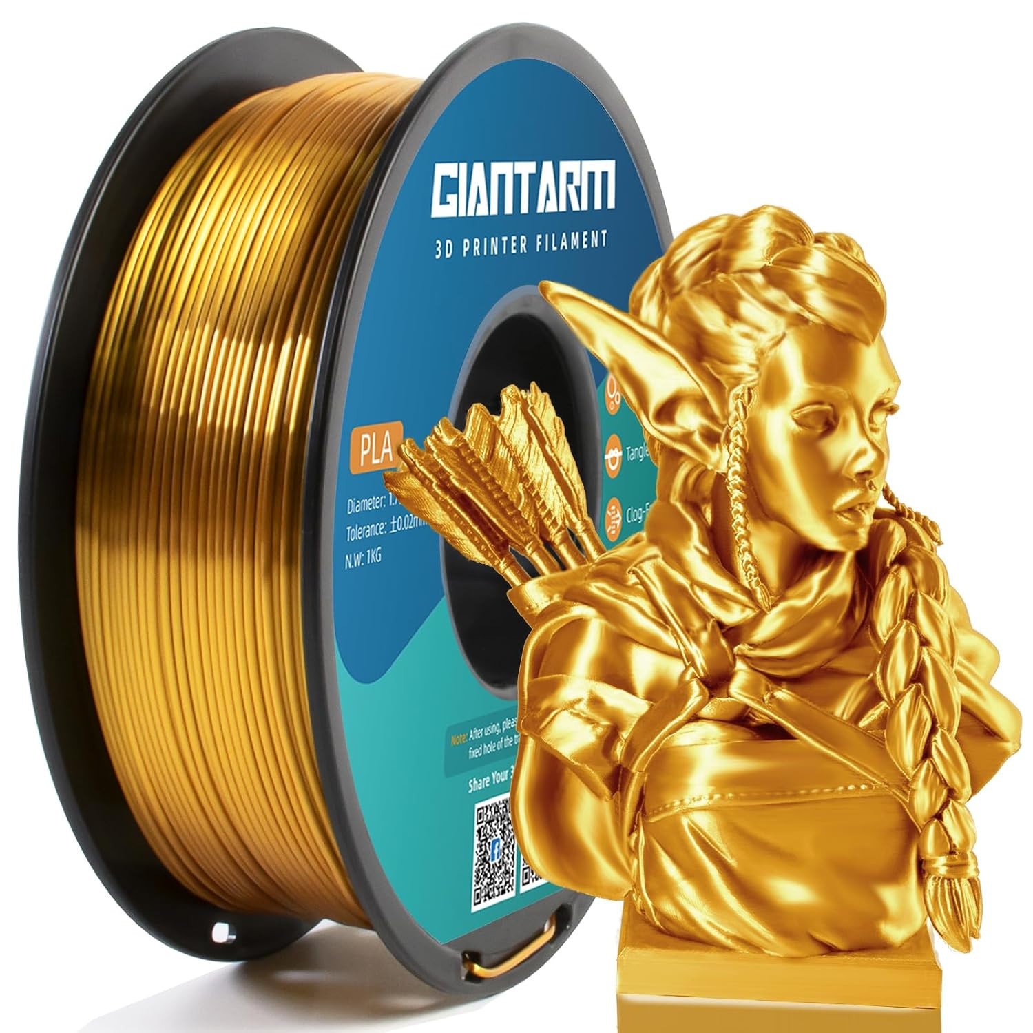 GIANTARM Silk Gold PLA Filament 1.75mm, 1KG Spool, ±0.03mm Accuracy