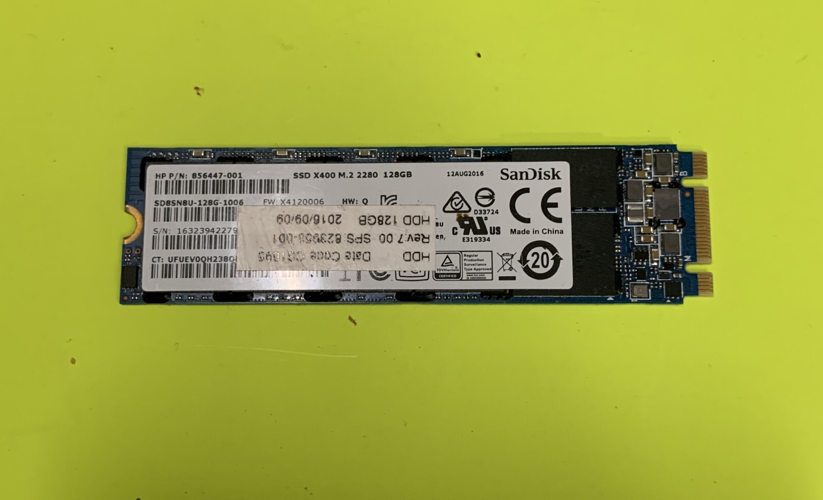 HP 856447-001 SanDisk x400 SD8SN8U-128G-1006 128GB SATA III 80mm M.2 SSD
