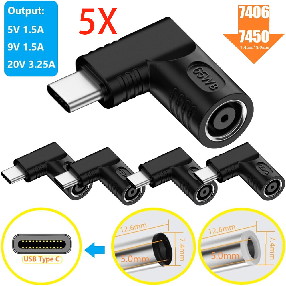 5PCS 7.4mm Laptop Charger Converter USB Type C Power Charging Cable Adapter 65W