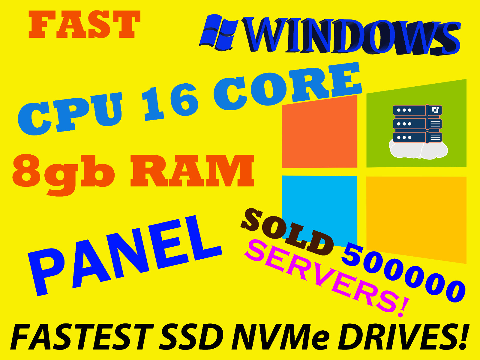 16 CPU RDP Server Windows server Control panel VPS  - 1 YEAR - 100GB - RAM DDR4
