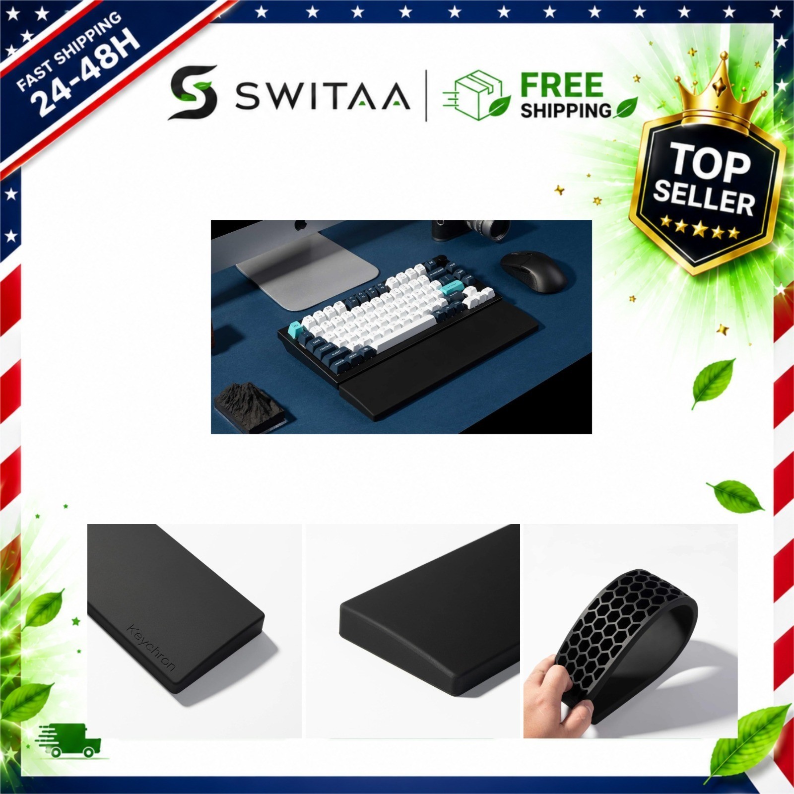Keychron Silicone Palm Rest for V1/V2/Q1/Q2/P1 Mechanical Keyboard, Ergonomic