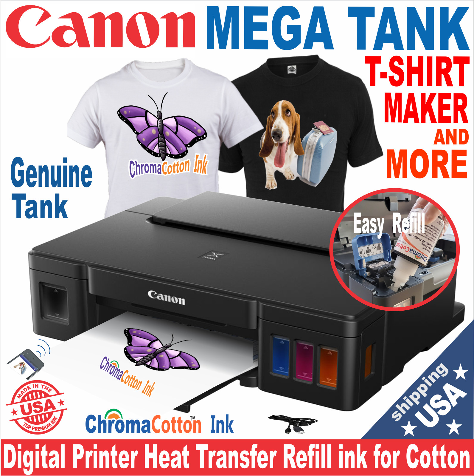 CANON PRINTER MEGA TANK REFILLABLE INK T-SHIRT MAKER COMPLETE START BUNDLE