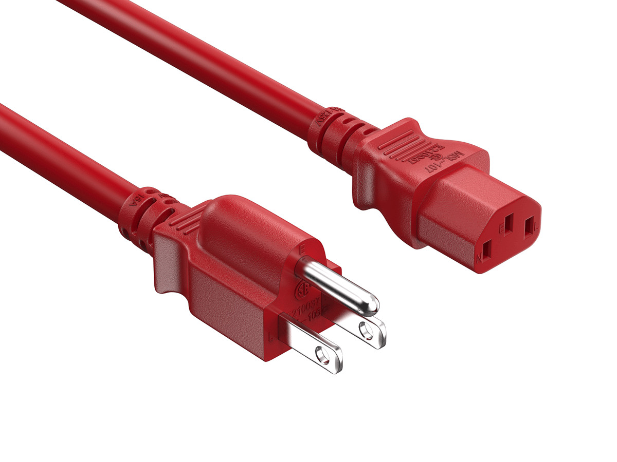 2ft NEMA 5-15P to C13 Heavy Duty Computer Power Cord, 14 AWG SJT, 15A/125V, Red