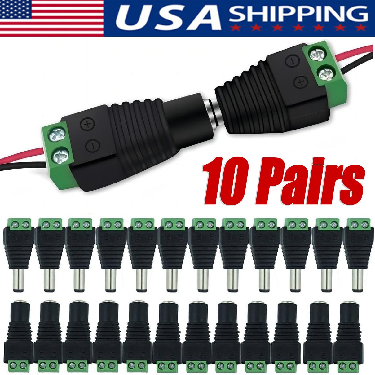 20PCS Male Female 2.1x5.5mm DC Power Plug Jack Adapter Connector for CCTV