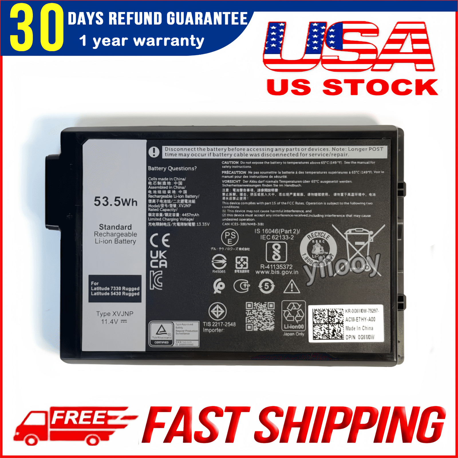 XVJNP Battery For Dell Latitude 5430 7330 Rugged Extreme 6JRCP 451-BCWQ M0TN3
