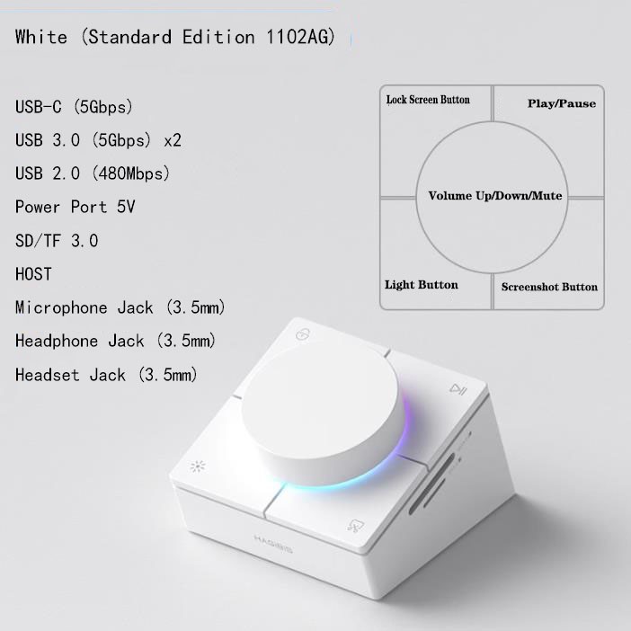Hagibis Multi Function Remote USB-C Hub Knob Controller Docking Station RGB