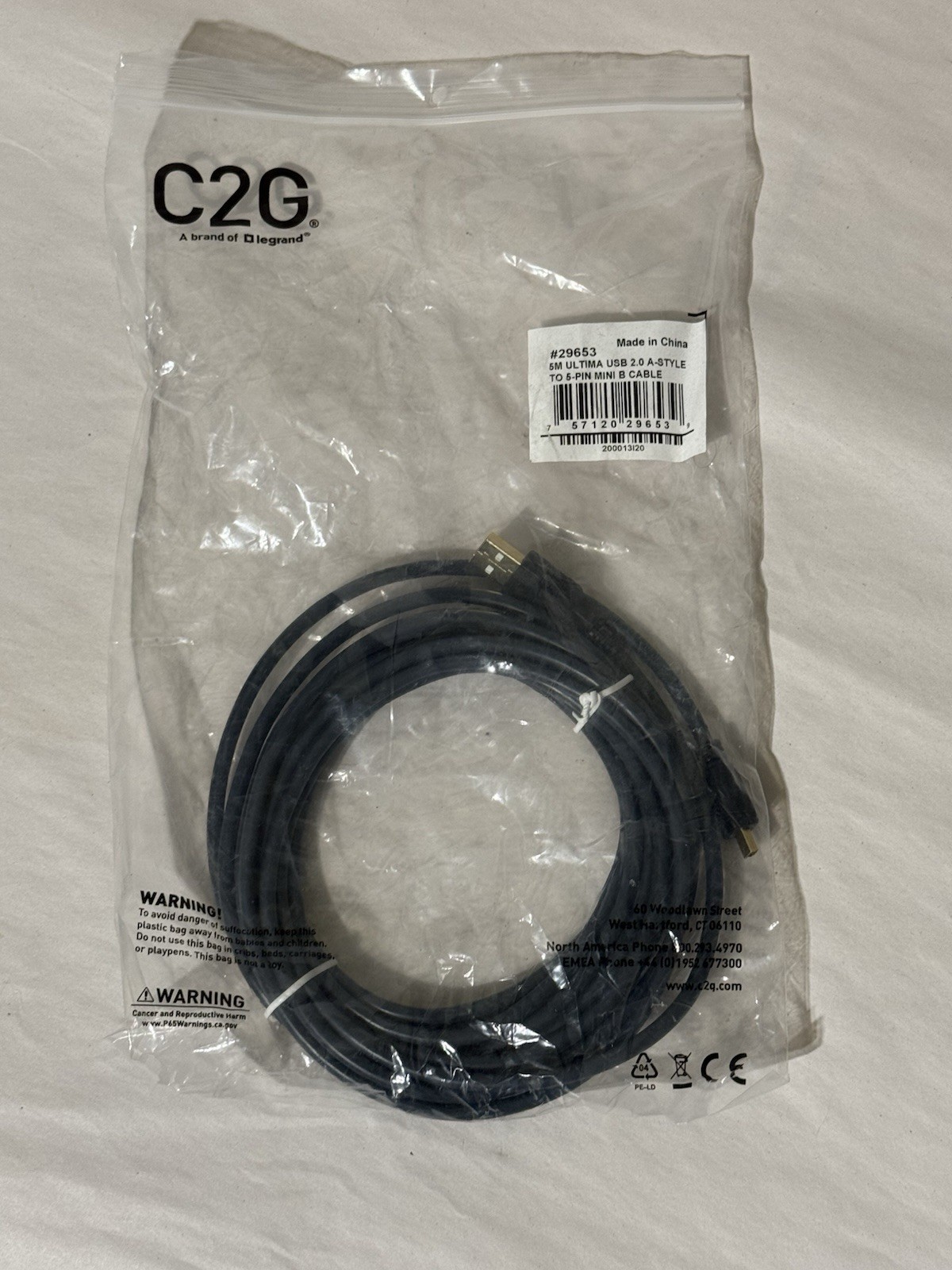 C2G 29653 Ultima USB 2.0 A to 5-Pin Mini B Cable 5M (16ft)