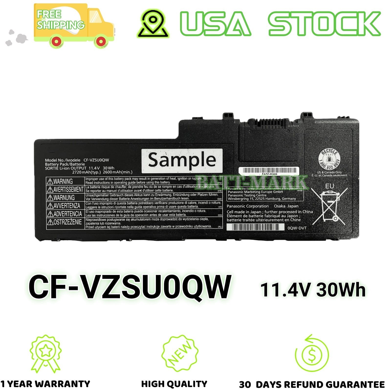 CF-VZSU0QW CF-VZSU0QJS OEM Battery for Panasonic Toughbook CF-20 Mk1 Tablet PC