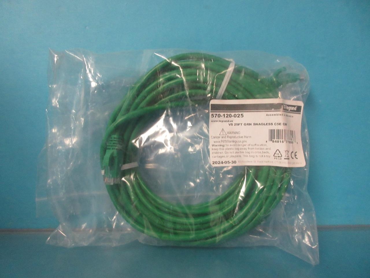 3 LEGRAND Q-SERIES PATCH CORD CAT5E BOOTED GREEN 25' FT 570-120-025 SNAGLESS