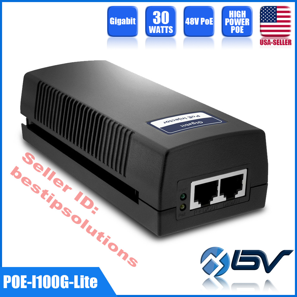 PoE Injector 48V 30W Gigabit PowerOver Ethernet Adaptor 100/1000Mbps Up to 325Ft