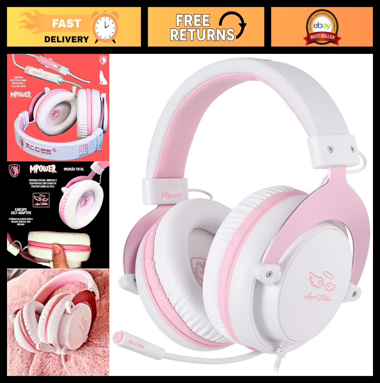 Stereo Gaming Headset for PS4, PC, Mobile - Noise Cancelling Over Ear with Mic &