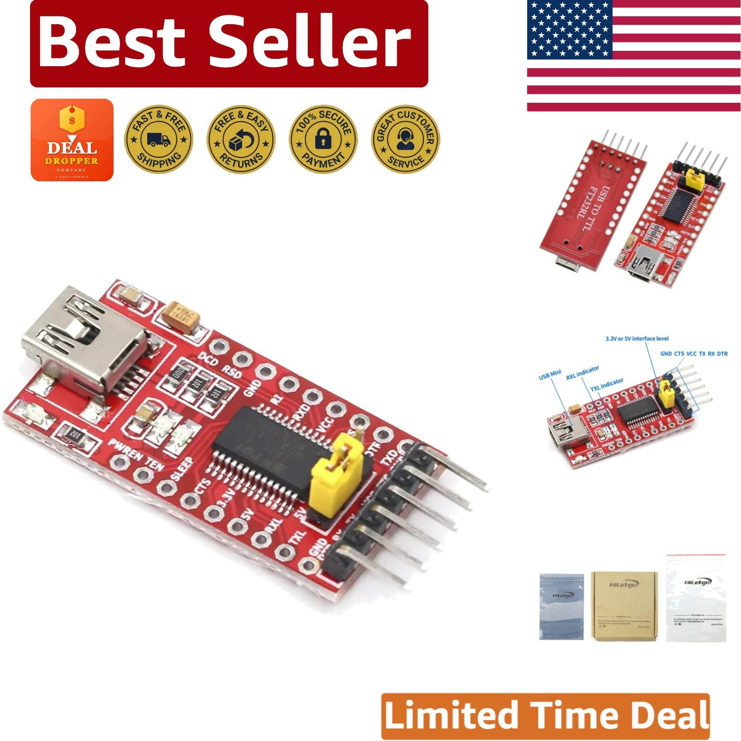 Compact FT232RL Serial Converter Module with Mini USB, Easy Cable Connection