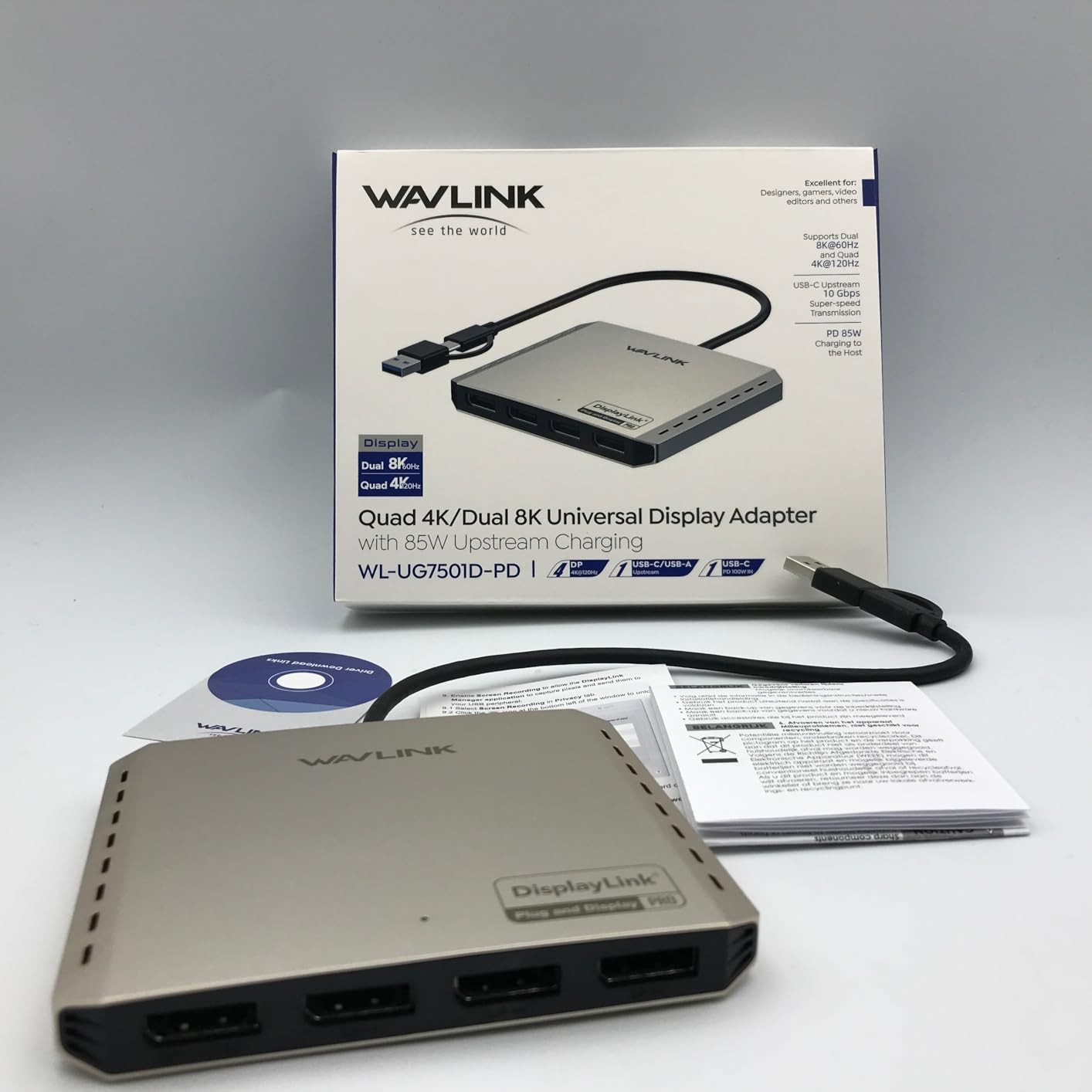 WAVLINK Universal DisplayLink Adapter DL7400 USB C HUB 2 HDMI 2 DP Quad Display