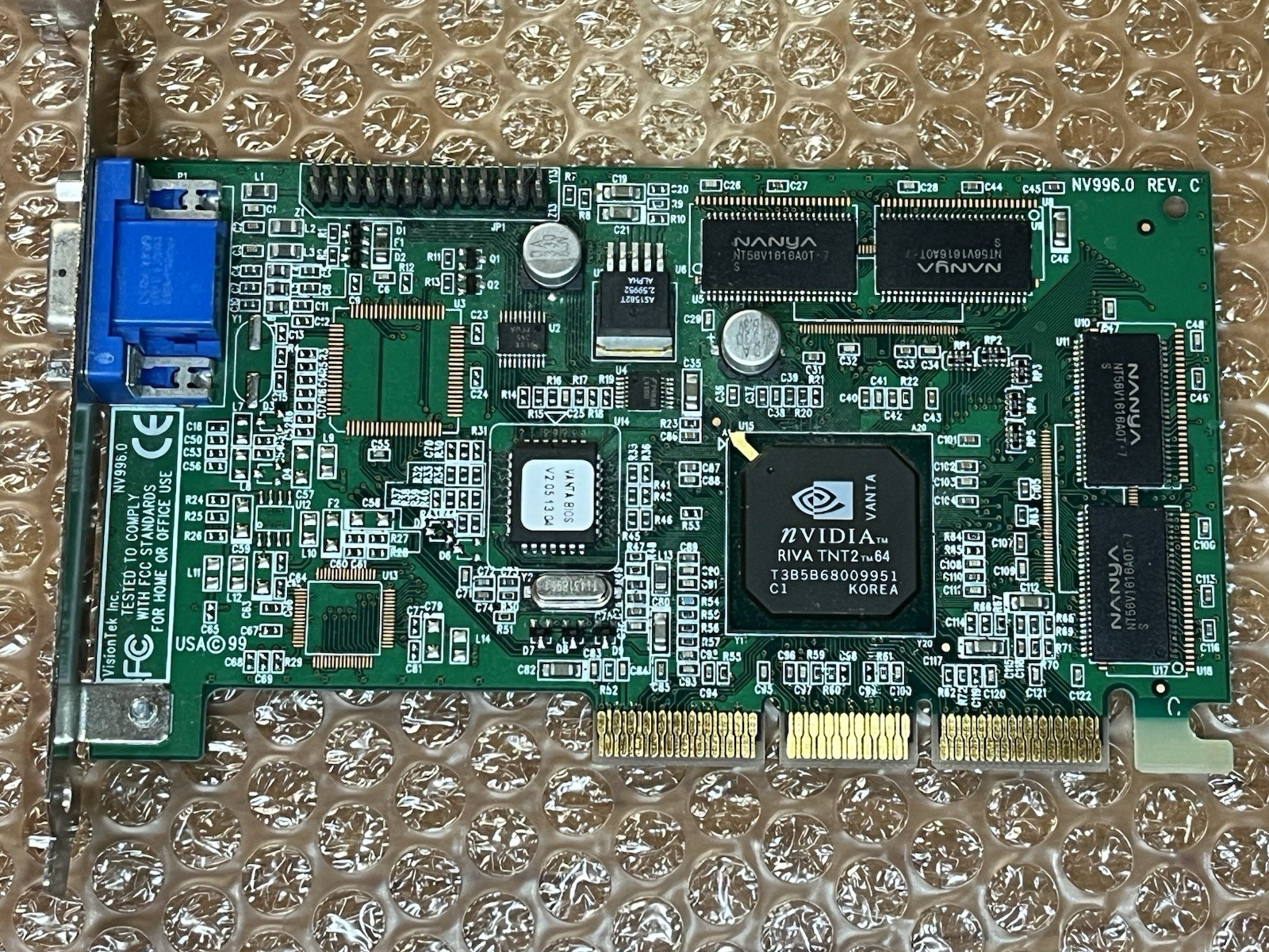 NVIDIA Riva TNT2 VANTA-16 SDRAM 16 MB AGP 180-P0026-0000-B Video Card PC  TESTED