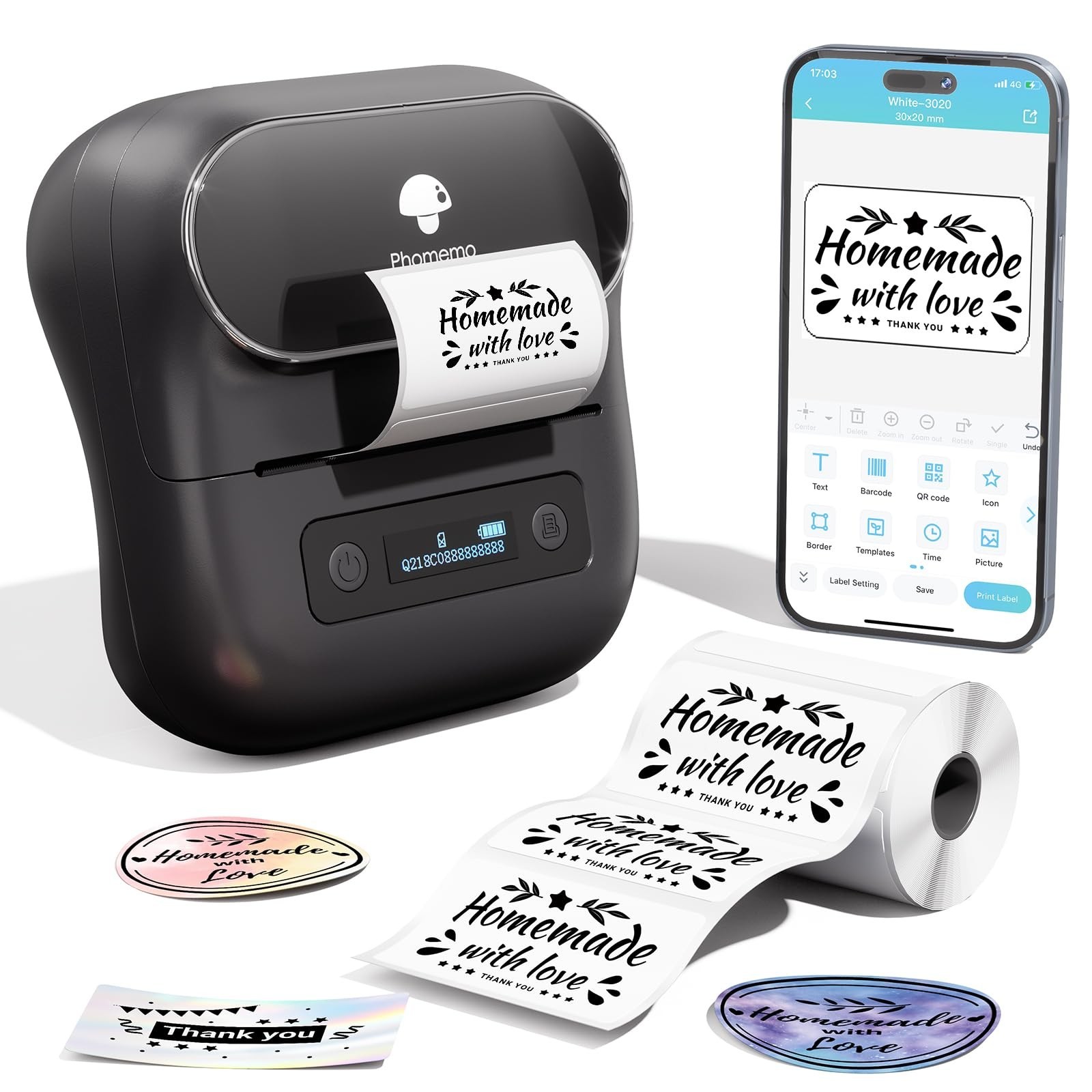 Phomemo M220 Bluetooth Thermal Label Printer USB-C Portable Label Maker