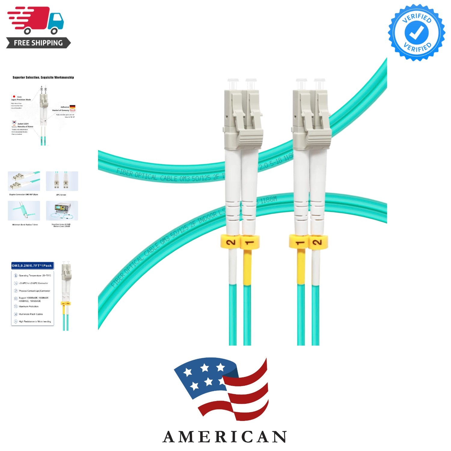 LC to LC Fiber Patch Cable OM3 0.2M, Length Options: 0.2m-200m, 10GB/40GB Mul...