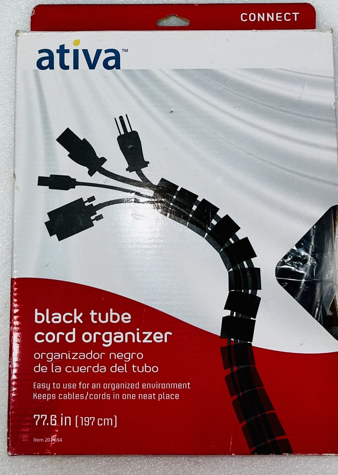 Ativa Cable Management Black Tube Cord Organizer