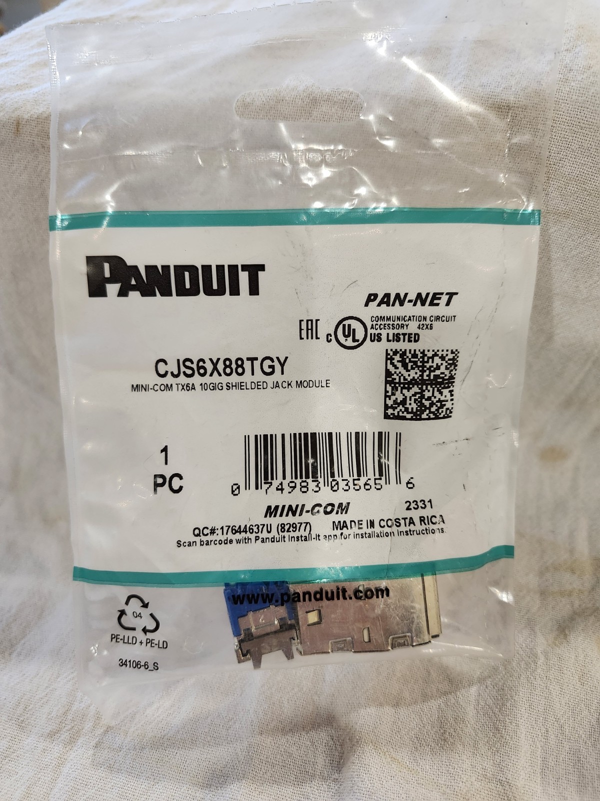 Panduit CJS6X88TGY Cat6 Shielded Mini-Com Jack TX6A 10GIG