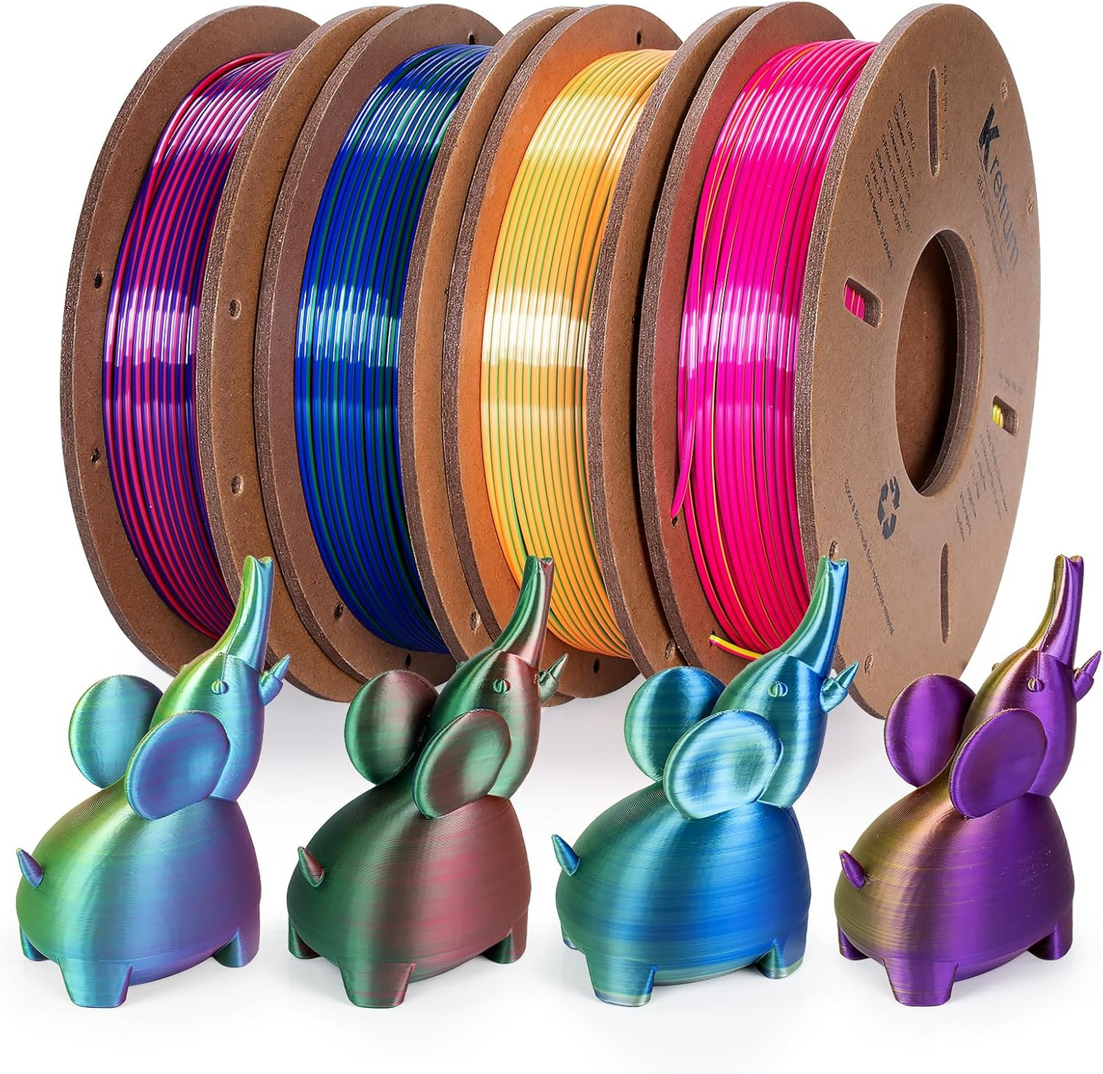 Tri Color Silk PLA Filament Bundle 1.75mm Multi Pack 4 Spools 250g Each