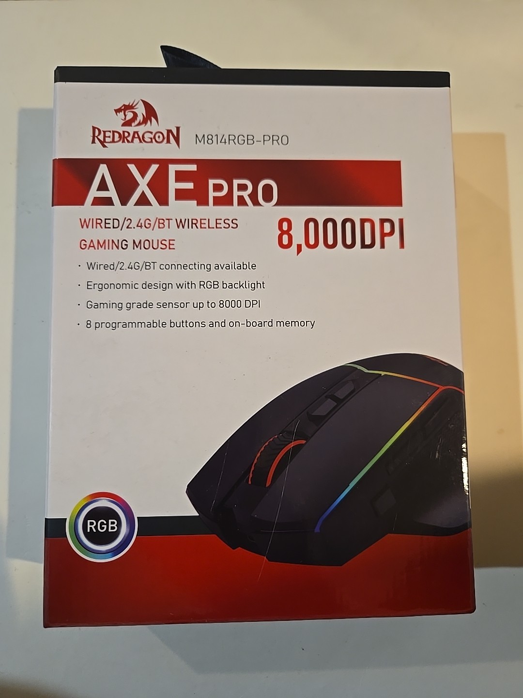 Redragon M612 Predator RGB Gaming Mouse, 8000 DPI Wireless/Wired Optical Mouse