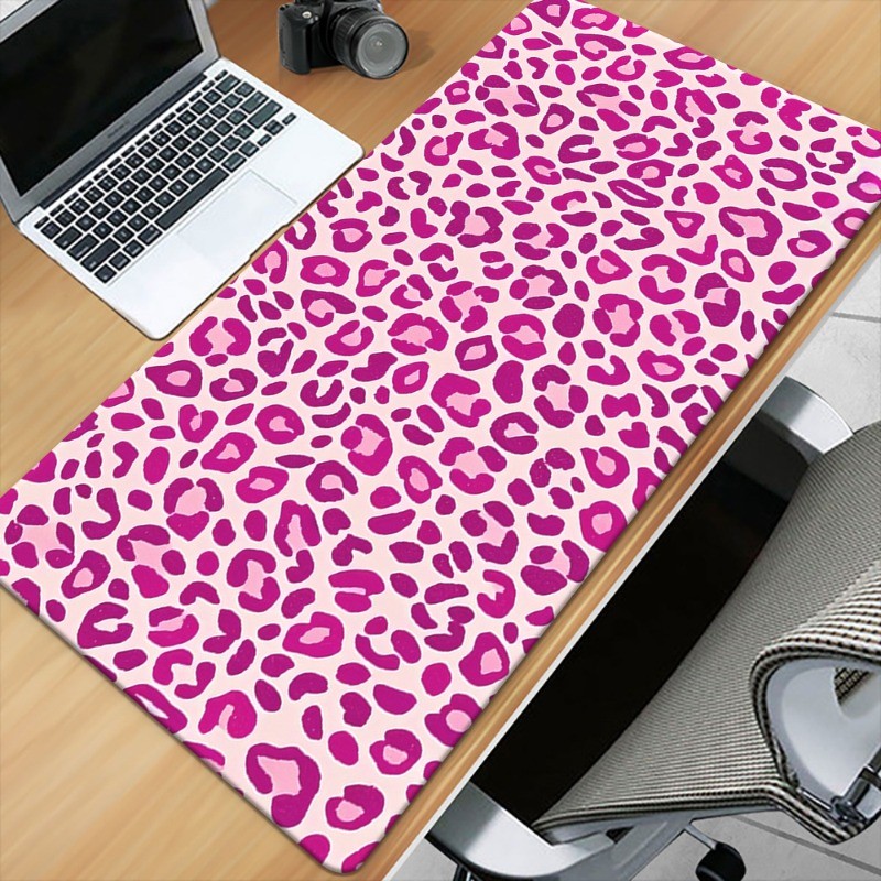 1pc Pink Leopard Print Desk Pad & Non-Slip Mousepad Suitable for Gaming, Offic