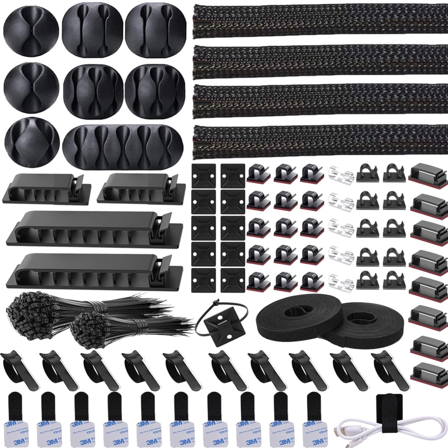 Complete 311-Piece Cable Organizer with Sleeves, Clips, and Ties - Modern Design