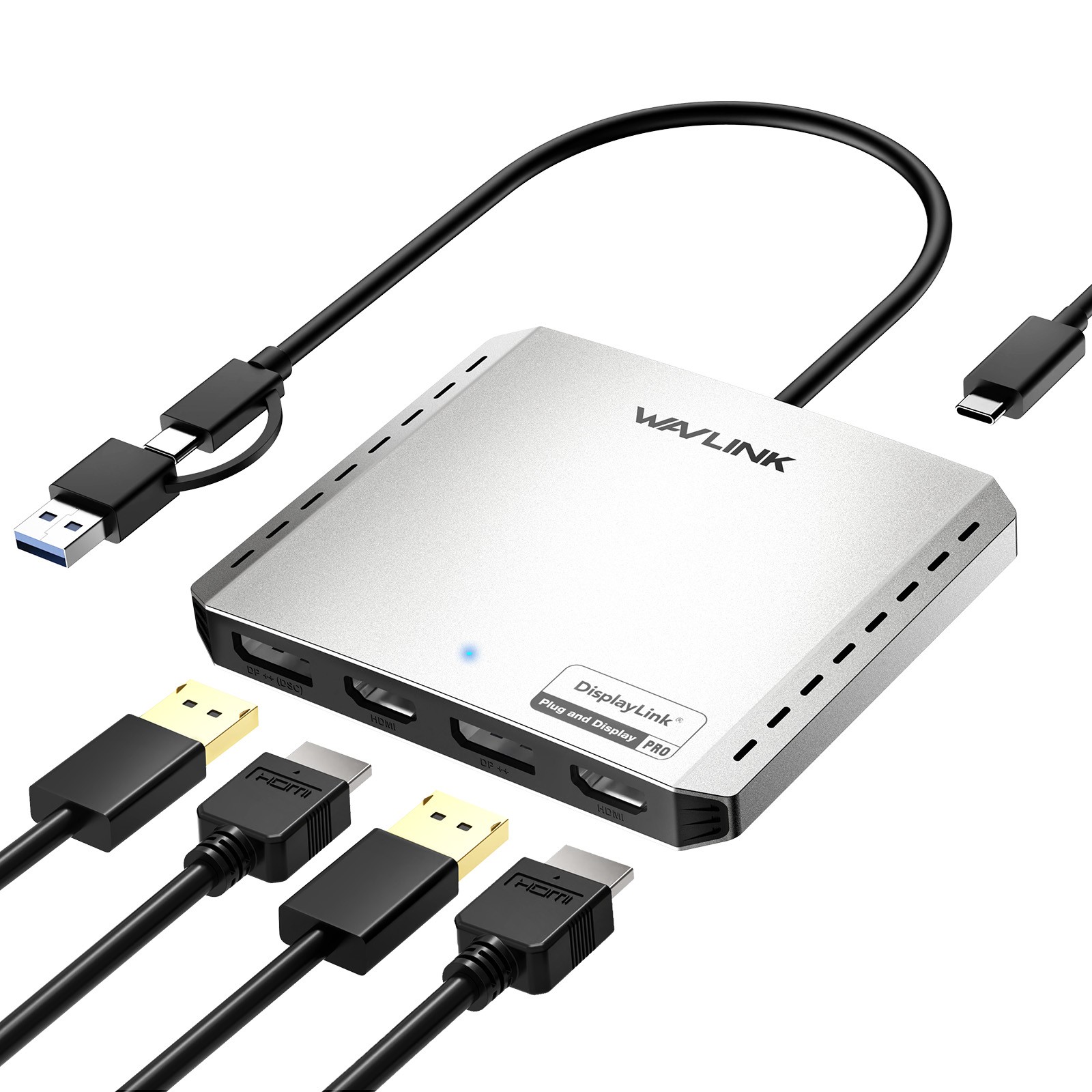 WAVLINK DisplayLink DL7400 Laptop USB C Hub Dual DP Dual HDMI Quad/Dual Display