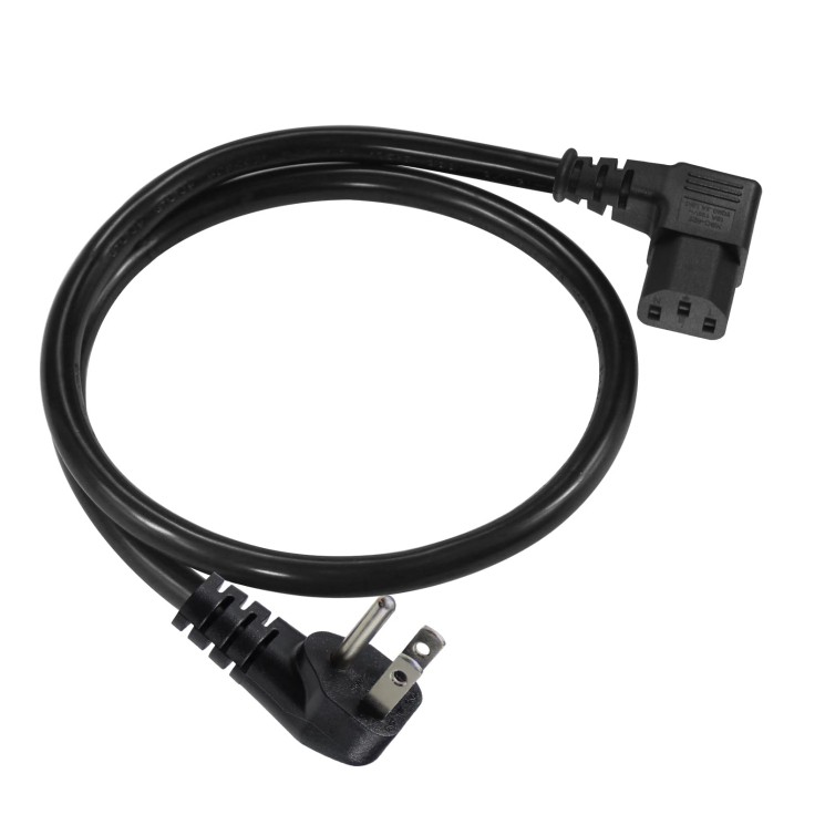 90 Degree Power Cord - 2FT Right Angle IEC, Universal PC Power Supply, 16AWG, Bl