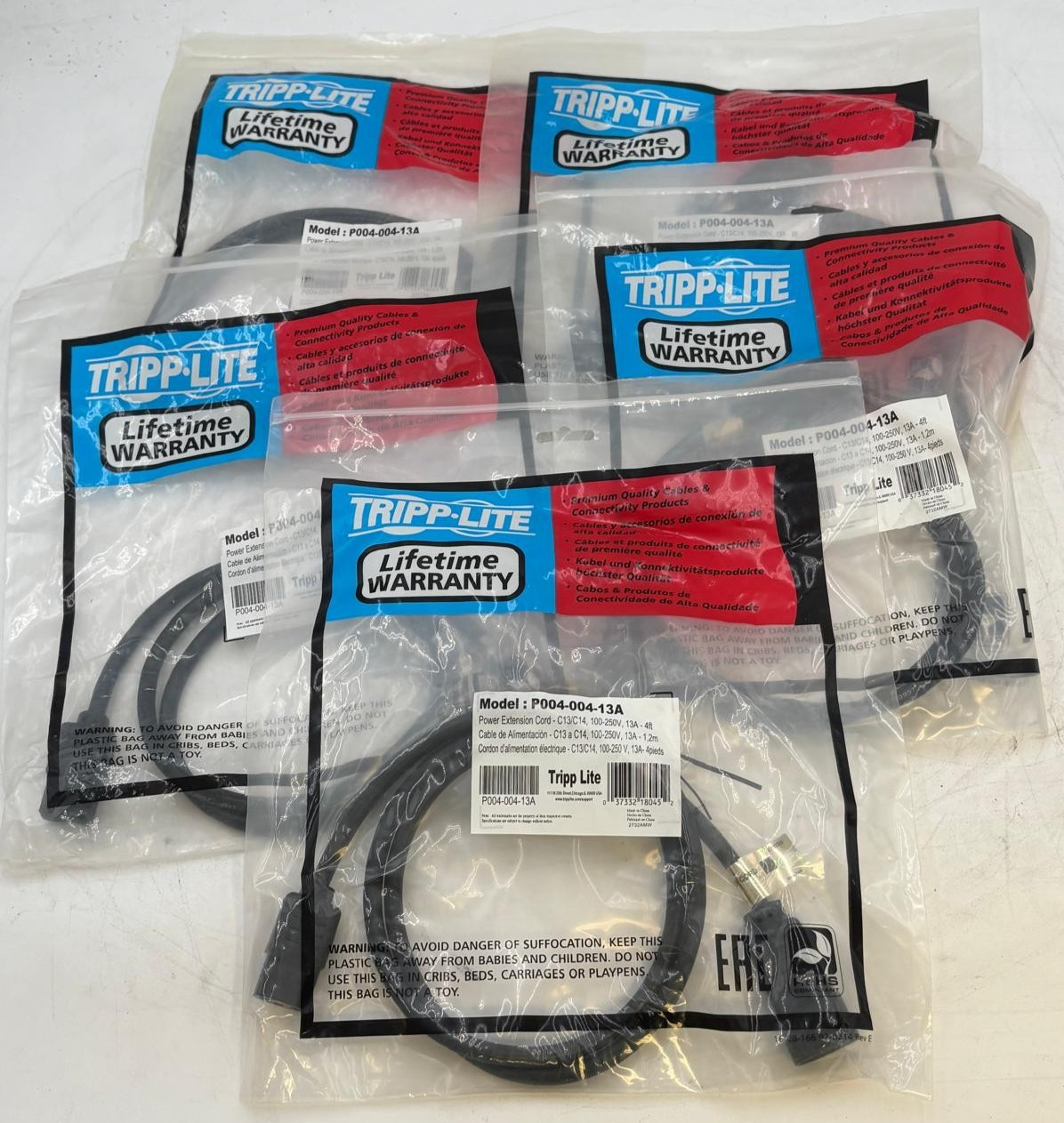 Lot of 5 Tripp Lite Computer Power Extension Cord (P004-004-13A)