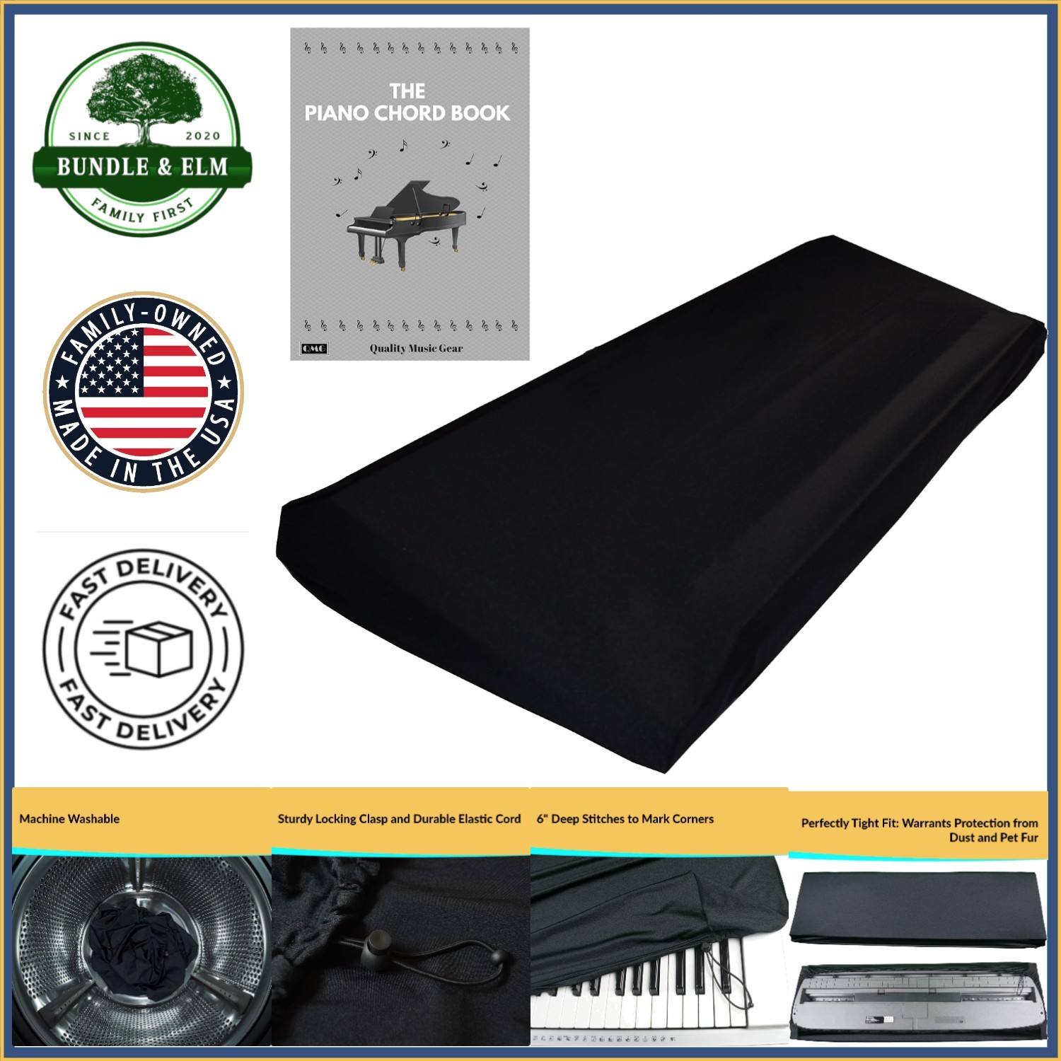 Stretchable Dust Cover for 61-76 Key Keyboards, Machine Washable & Adjustable