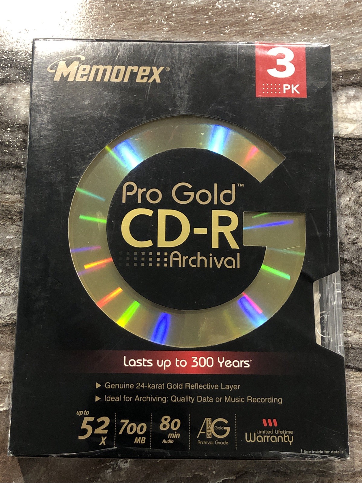 Memorex Pro Gold CD-R Archival 3 Pack 52X 700MB 80 Min 24K Gold New Sealed