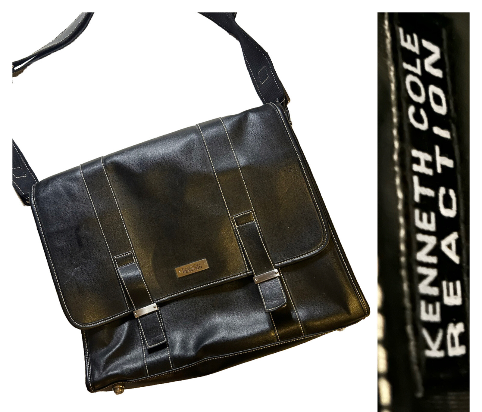 Kenneth Cole Reaction Faux Leather Laptop Business Academic Shoulder Bag -Black