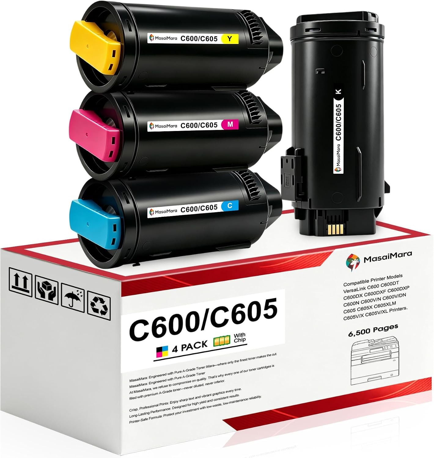 Compatible w/ Xerox VersaLink C600 C605 106R03896-99 Toner Set 4-Pack High Yield